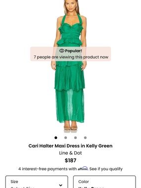 Line & Dot Kelly Green Halter Tiered Maxi Dress- SIZE LARGE worn once